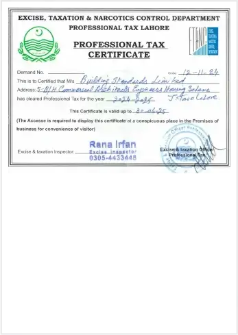 Professional Tax Certificate